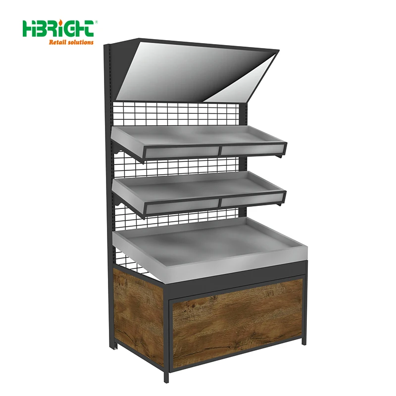 Commercial Double-Sided Wall Mounted Steel Display Shelf Wire Back Panel for Supermarket Vegetable Display Rack