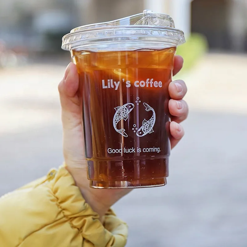 Customized 10oz 12oz 16oz  PET milk tea transparent cup coffee cold drink cup pet plastic cups