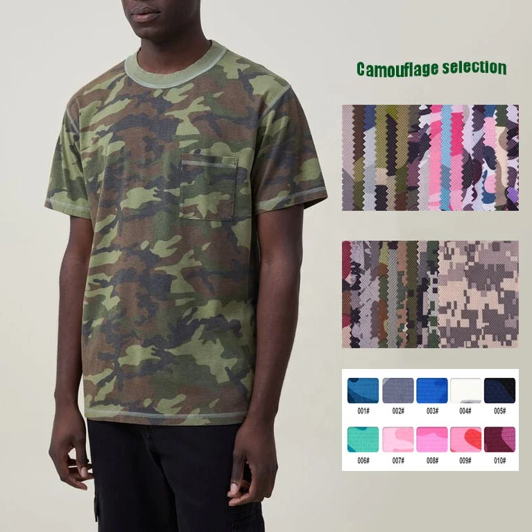 OEM Casual Style Camouflage T-shirt For Men Round Neck Pocket Shirts Battle Fatigues Cotton Top
