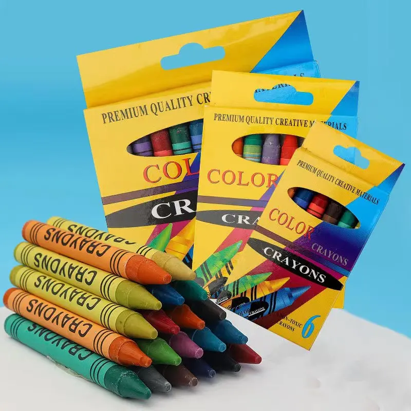 Custom Wax Crayons Set for Kids, Crayons Wholesale Price Retail Box Package 6 Colors Professional