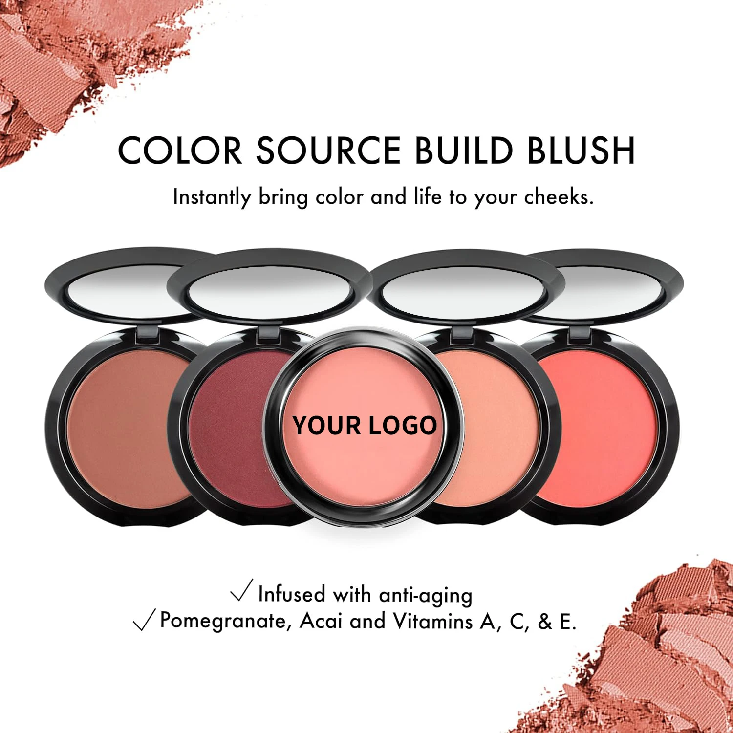 wholesale organic natural powder blush pressed powder pink make up waterproof powder vegan blush palette pan private label