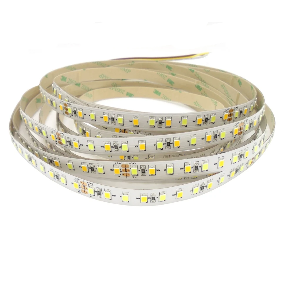 120 светодиод на метр регулируемая цветовая температура SMD 2835 двухсторонняя Светодиодная лента 24 В двойная белая 2700K 3000K 6000K CCT