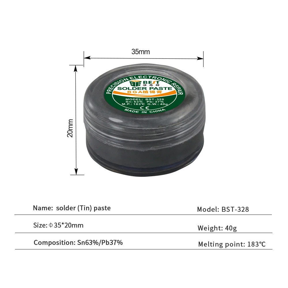 BST-328 Factory High Quality 40g Soldering Paste Welding Flux Tin Solder Paste Sn63/Pb37  for BGA soldering paste solder SMT