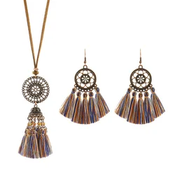 European and American accessories set Bohemian retro bell pendant tassel Earring Necklace Set