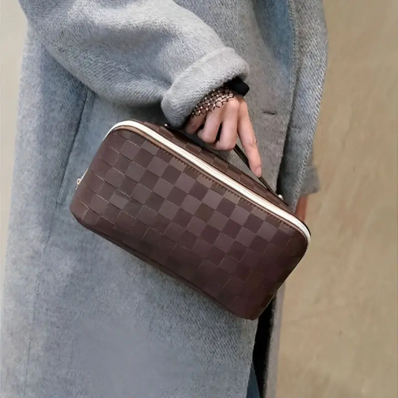 Women Organizer Portable Toiletry Travel Bag Pu Genuine Leather Makeup Bag Waterproof Custom Logo Cosmetic Bag Cases With Zipper