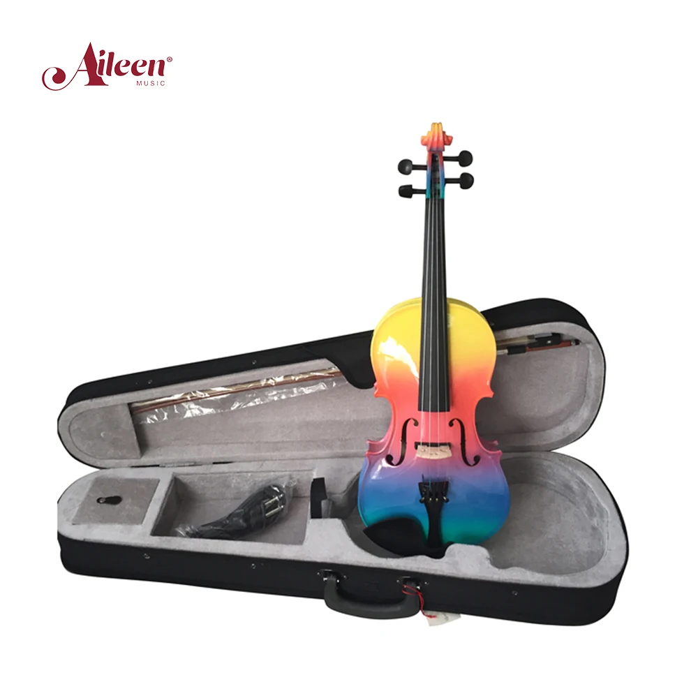 Rainbow colored all solid violin with case(VG105-RB)