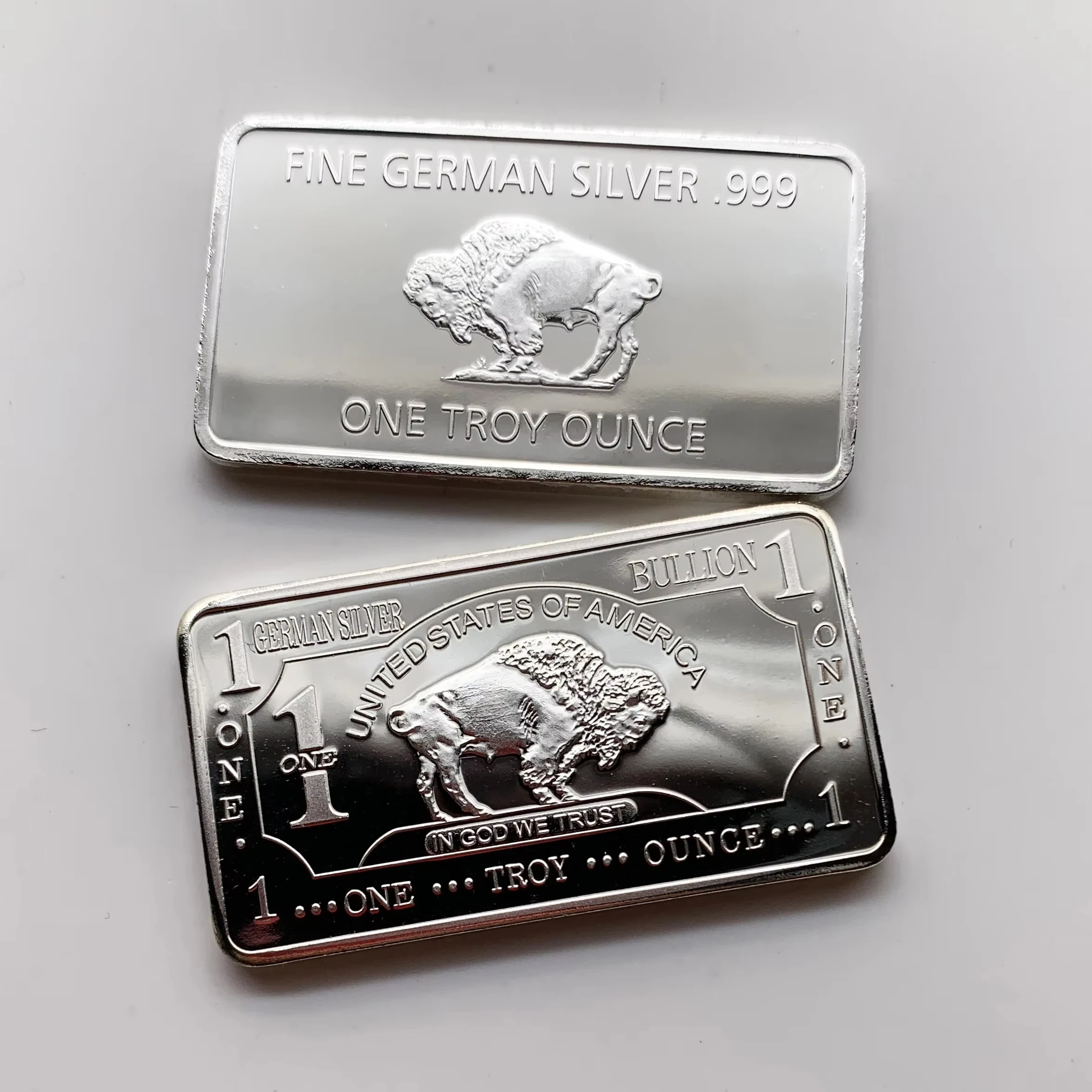 Non magnetic Alloy Metal Silver Plated German Mint One Troy Ounce Buffalo German Bullion Bar Coins