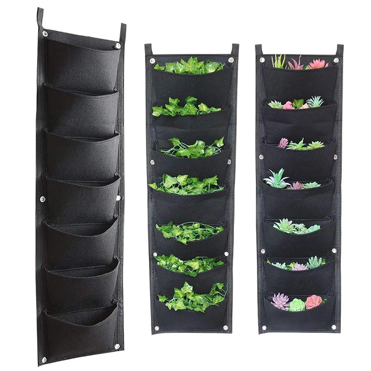 High quality felt garden grow bag 7 Pockets Manufacturer Felt Hanging Planter Vertical Garden Grow Bags