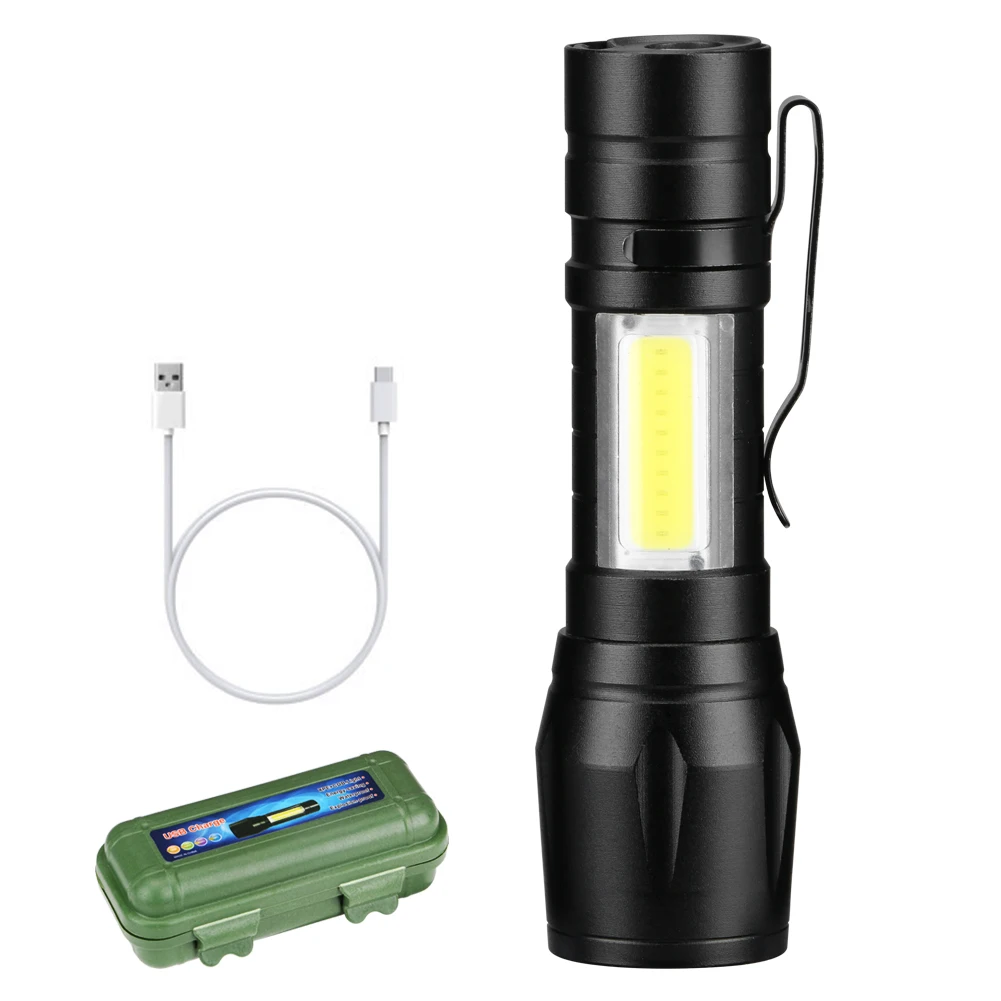 Portable LED Flashlight COB+XPE Tactical Torch Zoomable Focus Flashlights 3 Modes Waterproof Work Light Emergency Lanterna