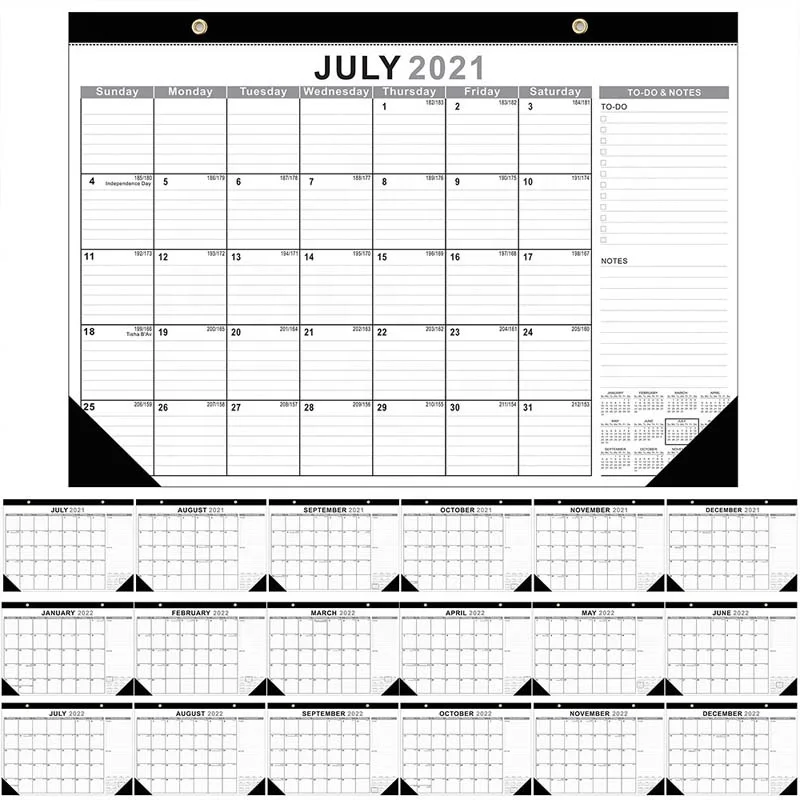USA Holiday 365 Countdown Schedule Black Simple English Calendar