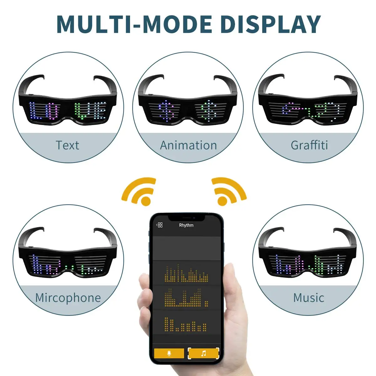 Colorful LED Luminous Glasses USB Rechargeable LED Rave Glowing Flashing Glasses Mobile control Glasses Interesting gift