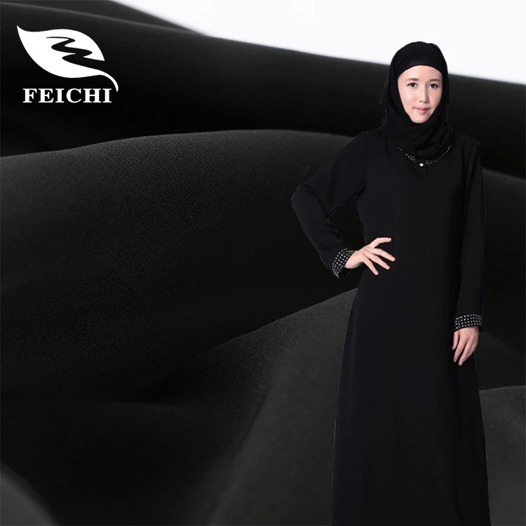 FEICHI wholesale  muslim black abaya  robe plain formal black nida fabric   for women