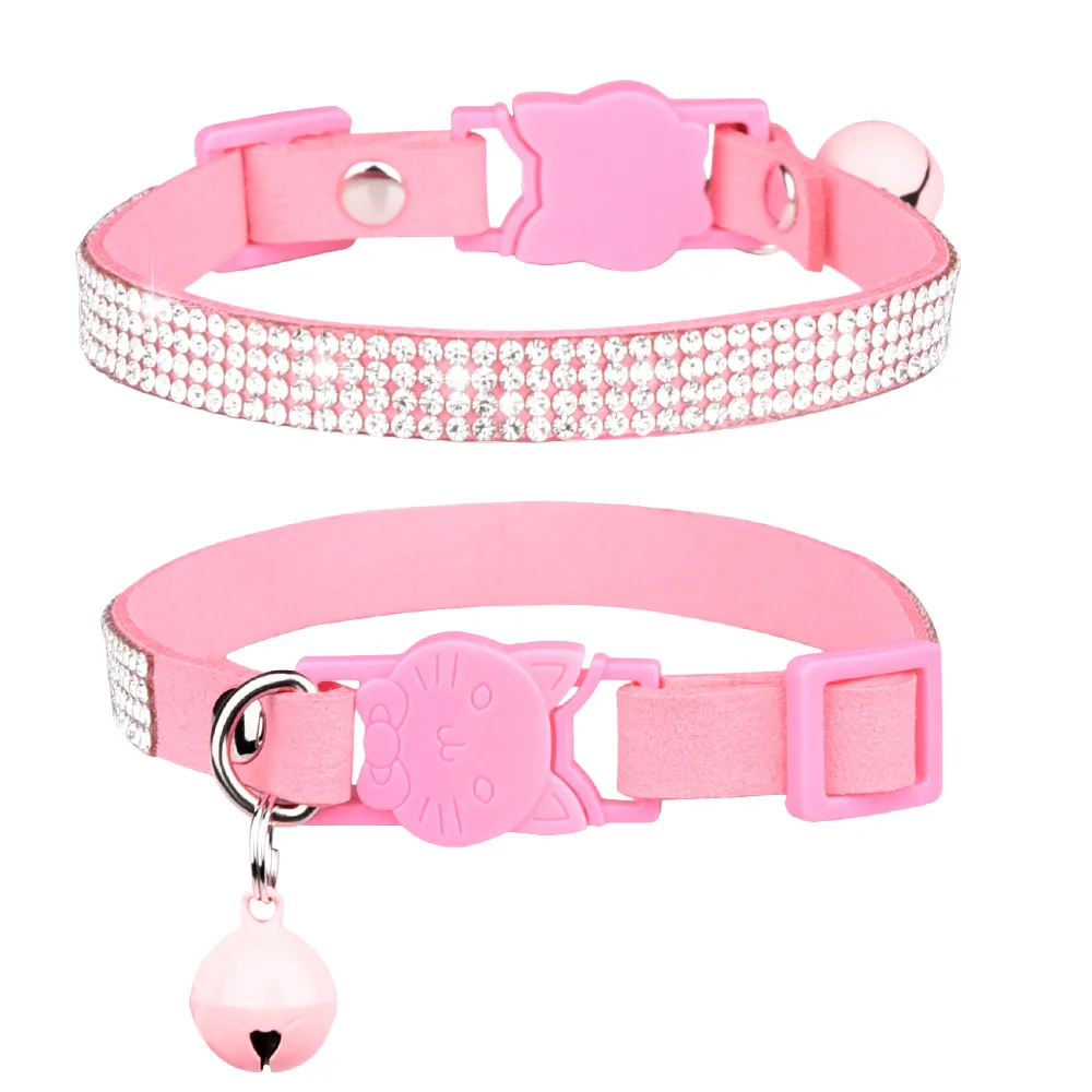 KingHon Rhinestones Dog Collar Safety Buckle Adjustable Bling Crystal Diamond Cat Collar With Bell For Small Medium Dogs