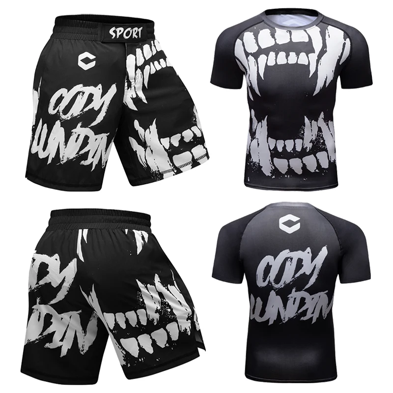 Cody Lundin MMA BJJ Shorrts and Tight Rash Guard Fitness Gym Wear Men Set Custom Logo Breathable OEM