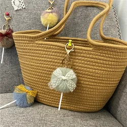 INS Popular Cute Lollipop Bow Pom Pom Ball Keychain Bag Ring