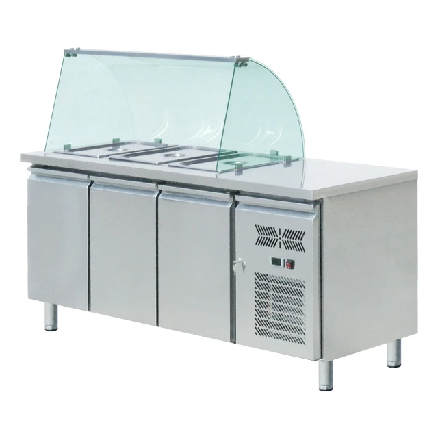 Pizza Refrigerator With Marble Top,Countertop Salad Refrigerator,Salad Bar With GN Pans