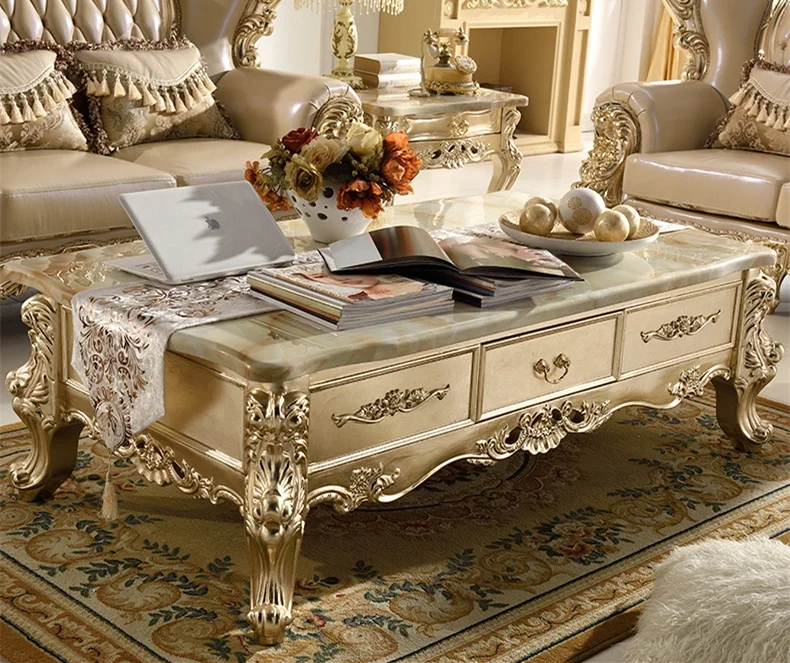 Royal Style Hand-painted Gold Marble Table Top Living Room Sofa Center