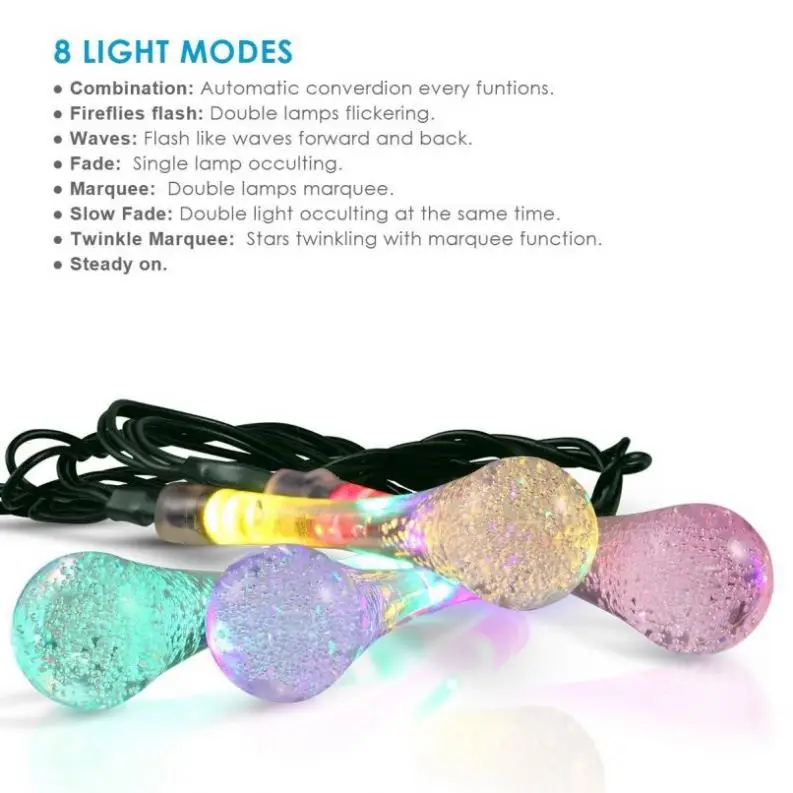 Party Wedding Decorative lights, Outdoor Solar String Lights LED Crystal Ball Waterproof Fairy Globe Light for Garden, Yard, Hom