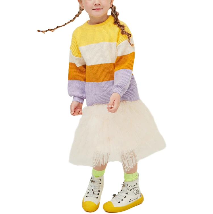 
Children sweater lovely stripe design crew neck knitted sweater 