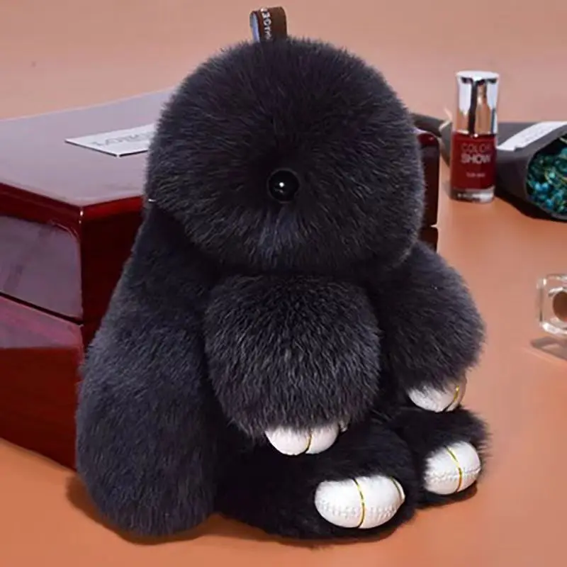 Plush Bunny Women Fur Pom Pom Keychain 15cm/18cm  Angel Rabbit Key Ring Hare Pompom Plush Dolls Toy Girls Bag Car Key Pendant
