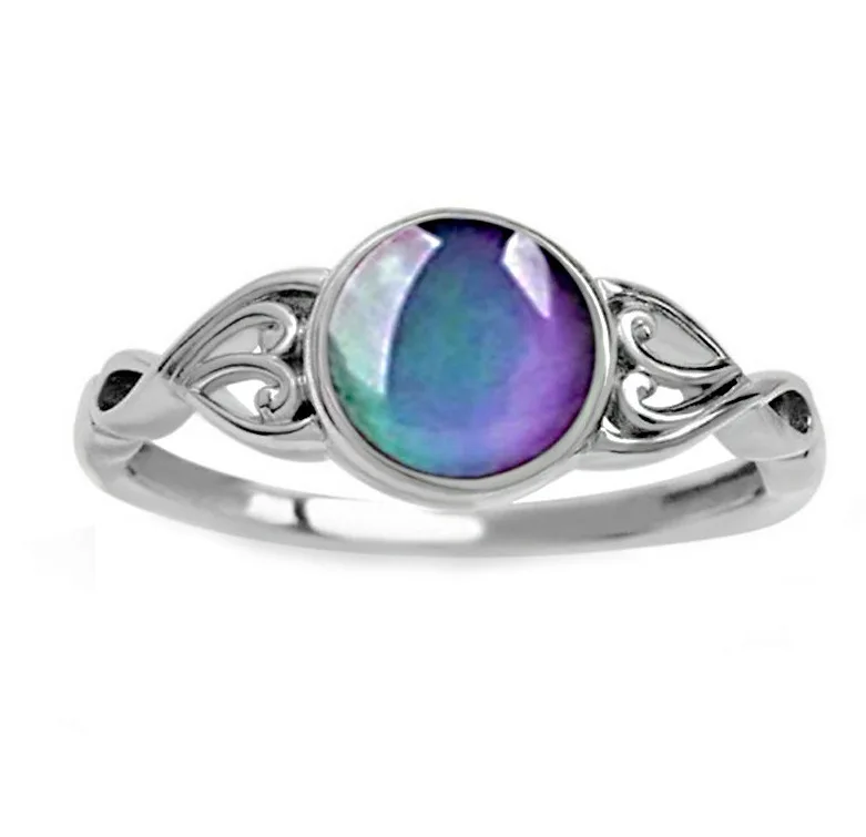 Created Round Shape Simulated Moon Stone Ring Jewelry Engagement Temperature Sensing Pattern  Color Change Magic Mood Ring