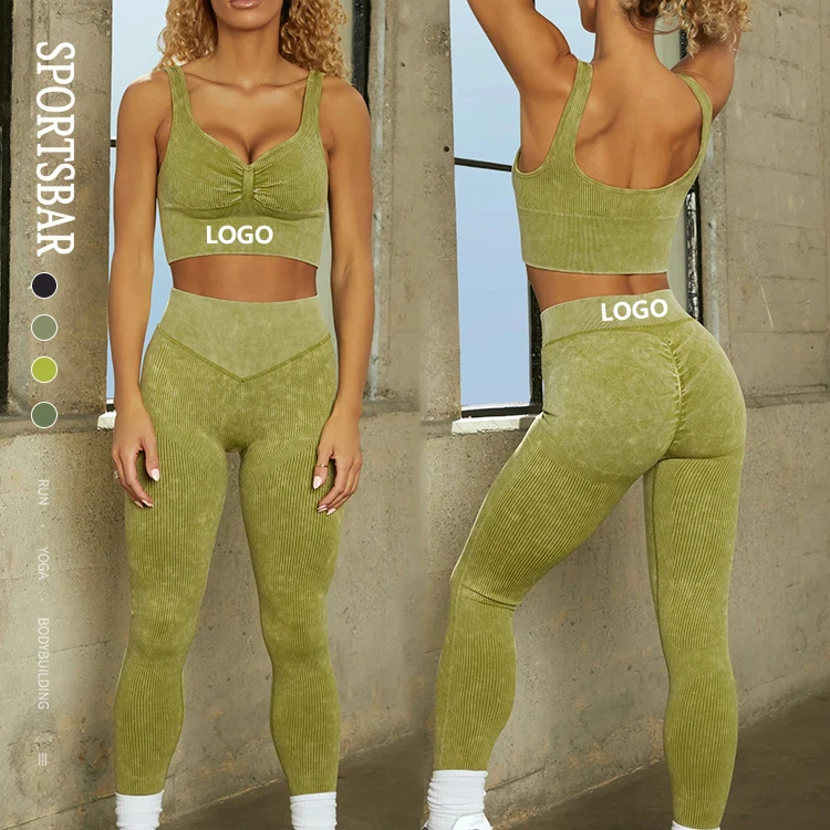 Wholesale Ladies Activewear Sports Outfits Gym Clothing Fitness Yoga Active Wear Clothes Suit Seamless Leggings Bra Workout Set