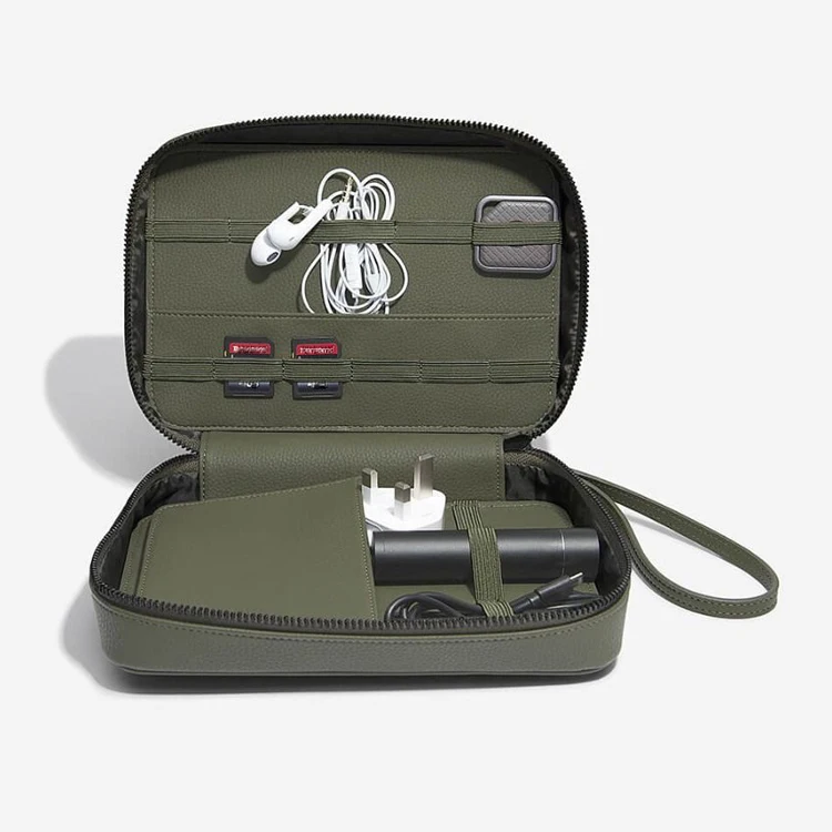 Vegan leather travel organizer phone cable and charger tech case travel cable storage case