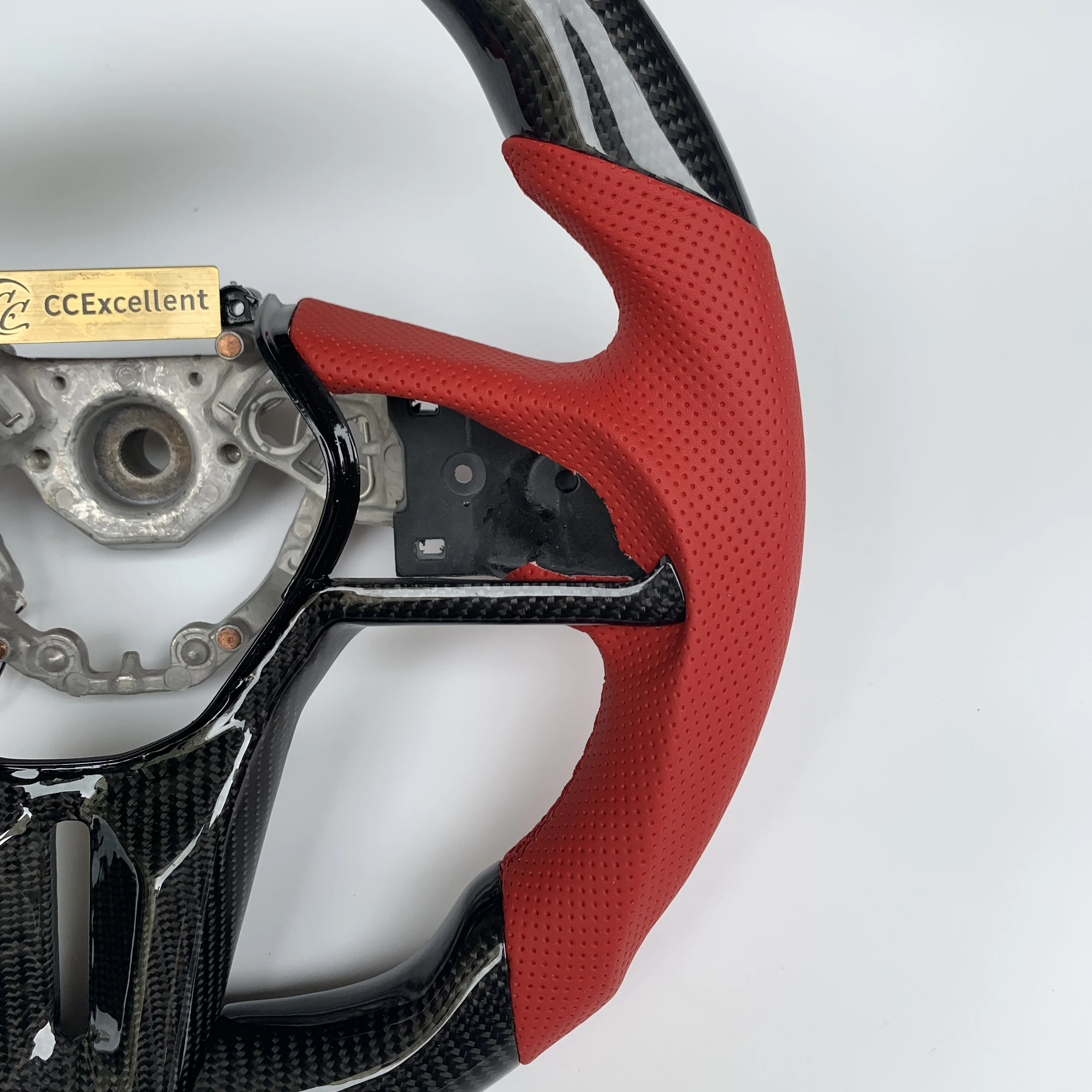 New design gtr r35 steering wheel carbon fiber with red perforated leather LED light carbon trim