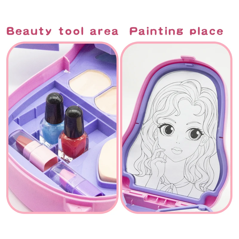Children Makeup kit toys  Cosmetic Simulation Pretend Play Toys with Lipstick Nail Polish handbag