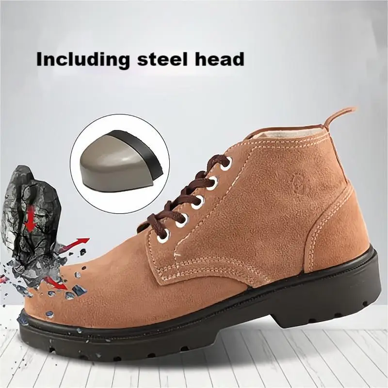 Suede labor protection shoes Steel toe  anti impact and oil resistant shoes Breathable and wear-resistant work shoes