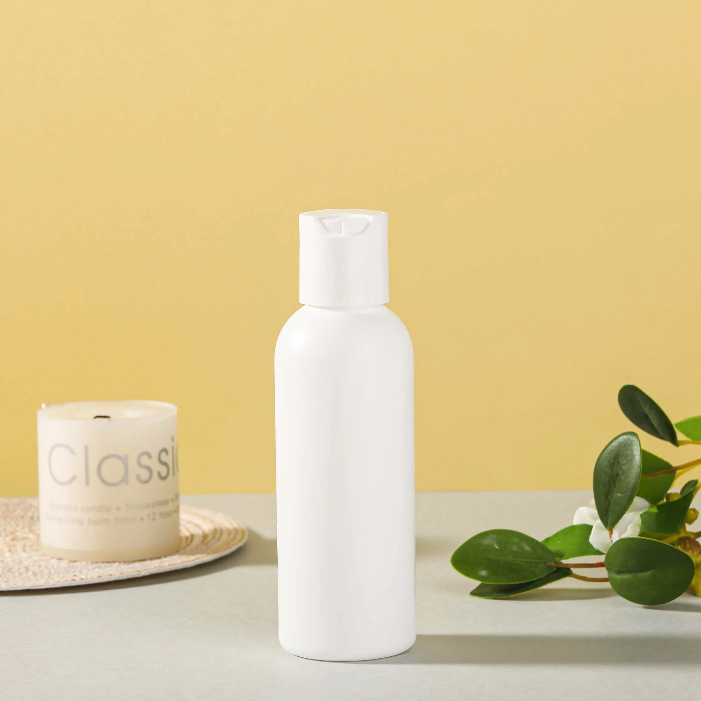 PET 100% PCR HDPE 100 ml White cosmo bottle with white disc caps 1 2 oz Soft touch squeezable lotion shampoo bottle travel size