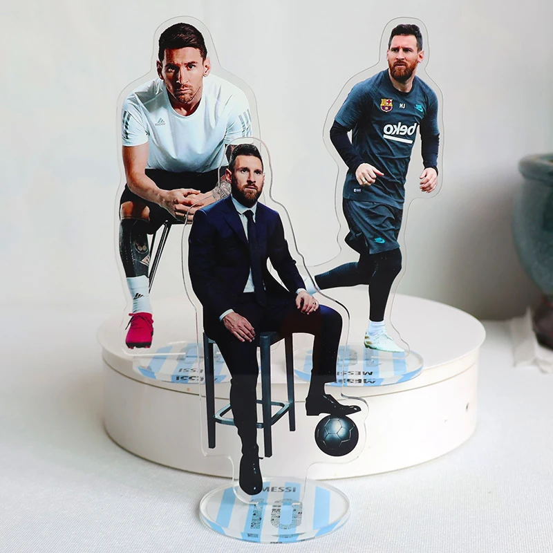 Custom Wholesale 223 styles best sellers cartoon anime sports Messi figure display stand transparent holographic acrylic standee