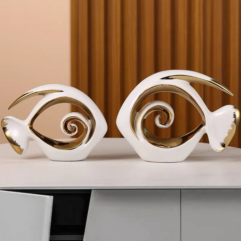 Nordic Luxury Porcelain Ornaments Home Decor Creative ceramic unique fish couples shape art decoration for living room