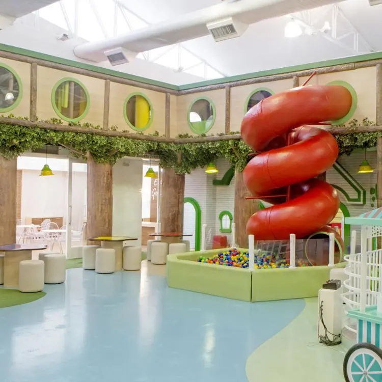 Woods forest theme fun children amusement park party commercial rental kid climbing blocks ninja course wooden indoor playground