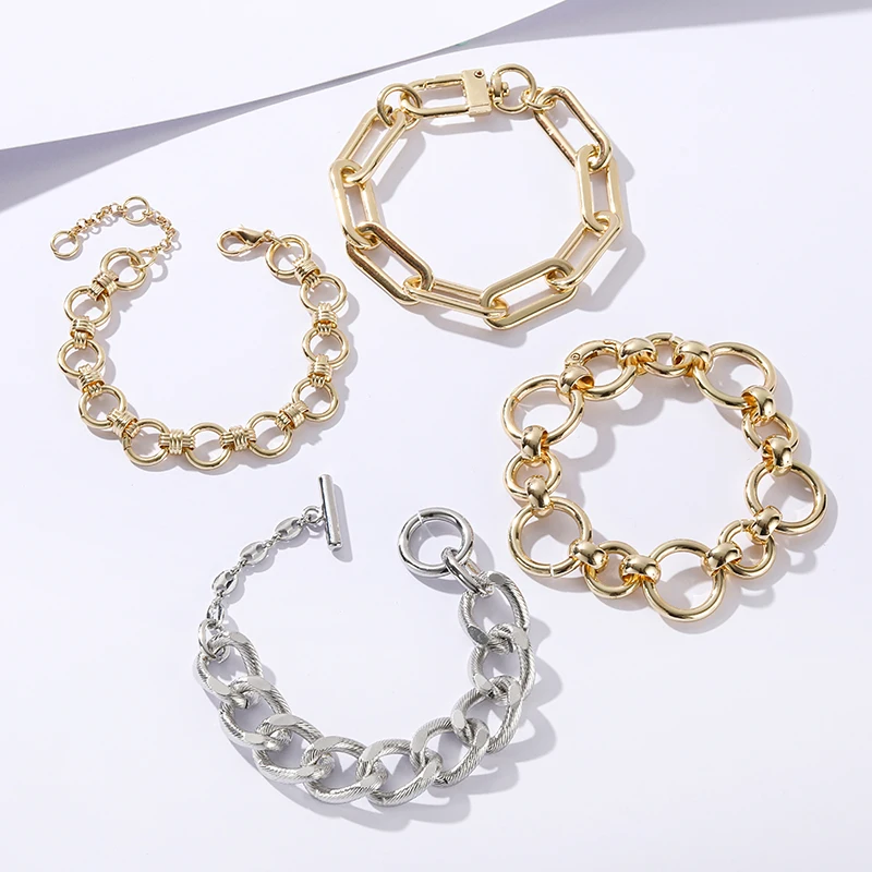 KJ fashion women coarse gold chain bracelet copper accessories coarse Cuban chain stacking bracelet jewelry