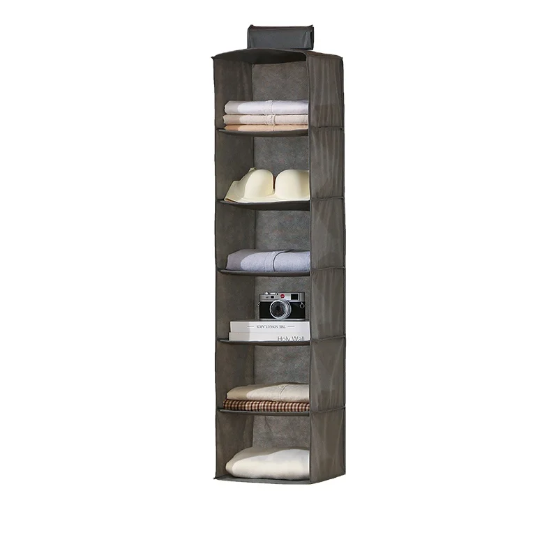 Hanging Closet Organizer and Storage, 6-Shelf Closet Hanging Storage Shelves, Grey hanging storage box
