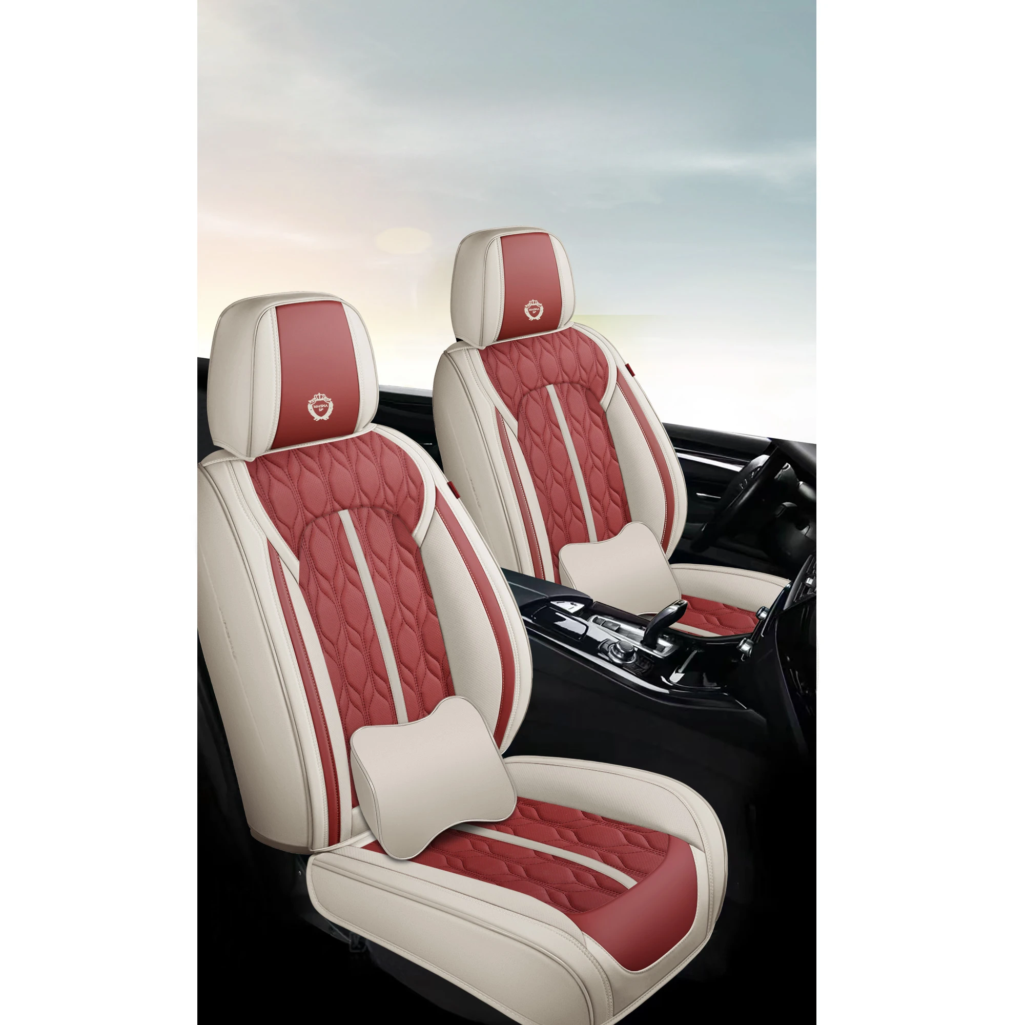 Universal Nappa PU Leather Sports-Style Car Seat Covers Full Set Protector for Most Cars SUVs Pick-up Trucks