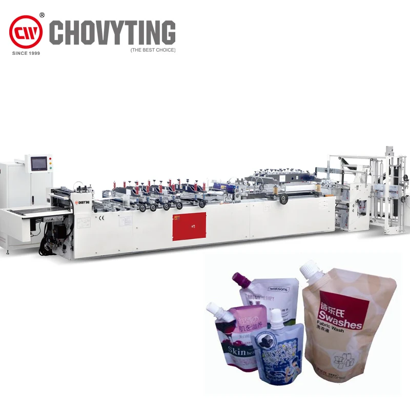 Chinese Laminated 3 side sealing standing pouch Resealable liquid drinks packaging sport Bag making machine