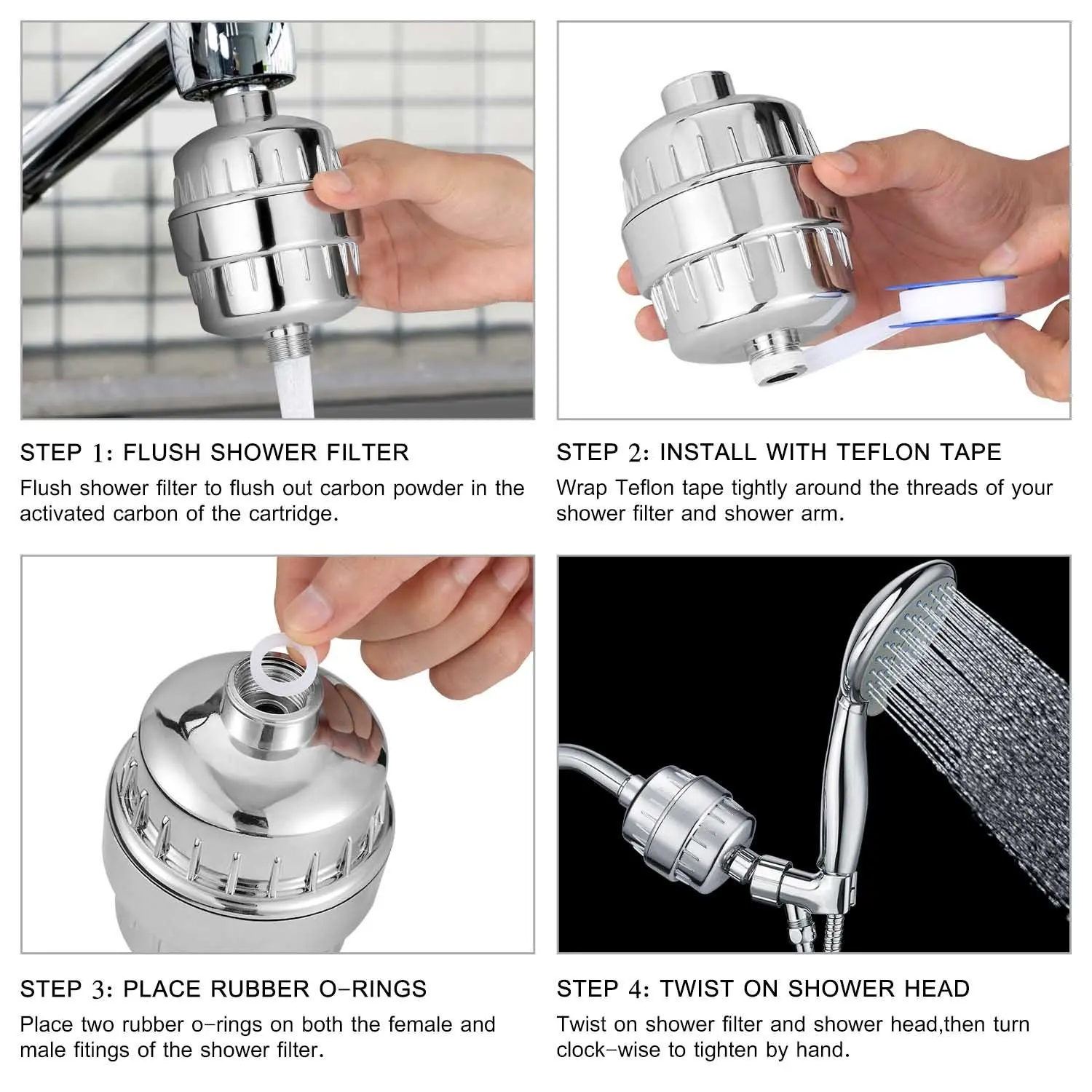 Shower Head 15 Stage Shower Filter Combo High Pressure 5 Spray Settings Filtered Showerhead