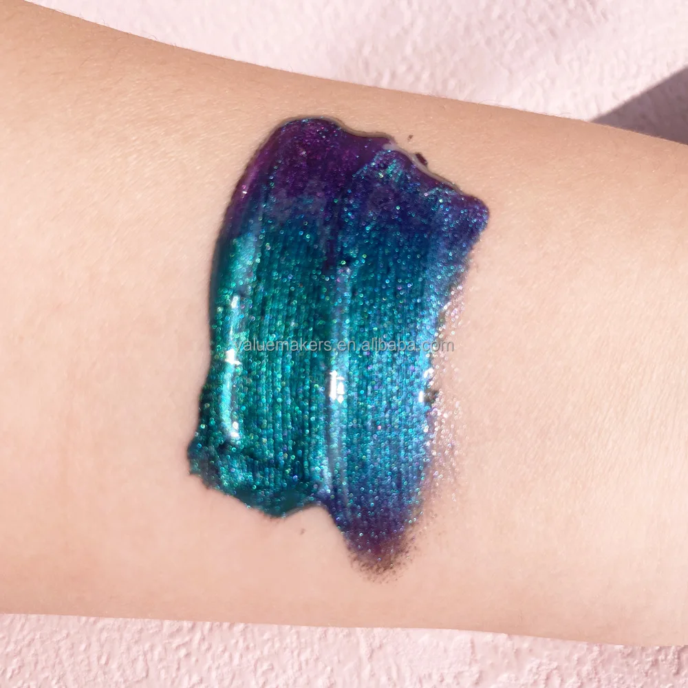 Private label Duochrom chameleon mermaid blue lip gloss shimmer diamond shine colors changing lip gloss & eyeshadow for party