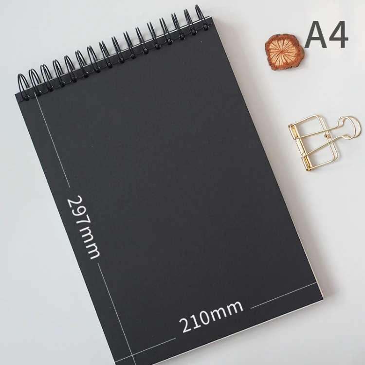 Custom Spiral Hardcover 180gsm Drawing A4 Black Art Sketch Book