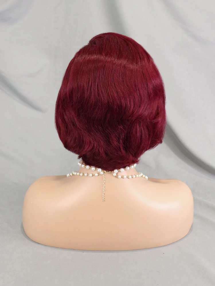 Virgin Human Hair Vendor Wholesale Short Pixie Cut Wigs Cuticle Aligned Bob Wigs Burgundy Color 99J Lace Front Wig Indian Hair