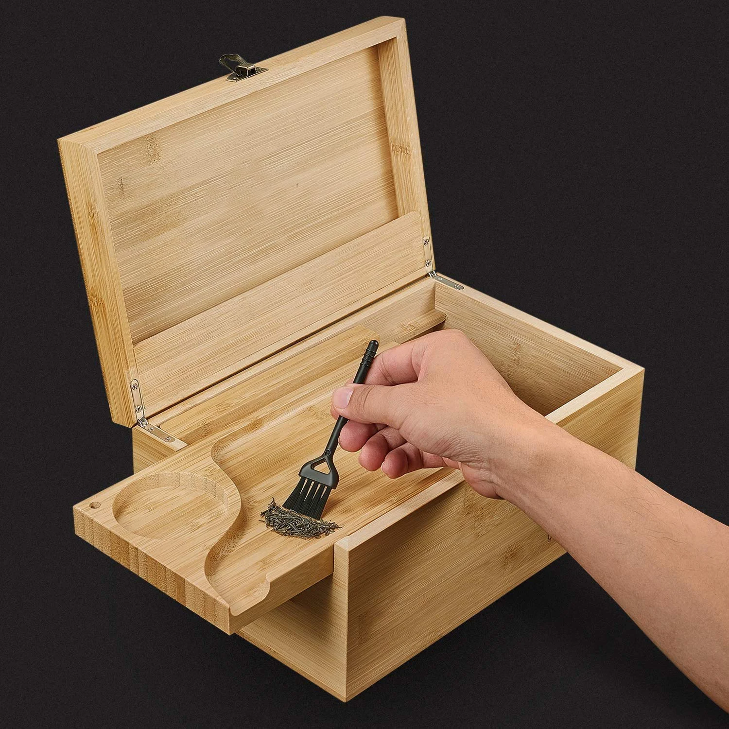 Коробка для хранения из натурального бамбука с подносом, коробка для сигар со стеклянной герметичной емкостью, шлифовальная машина, кодовый замок, щетка для мужской игрушки