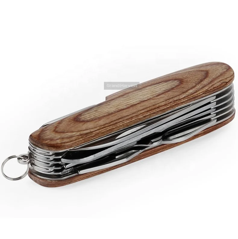Personalized 11-Function Multi-Tool Pocket Knife Custom Knives Engraved Names Wood Knife Scales Wood Multi Tool
