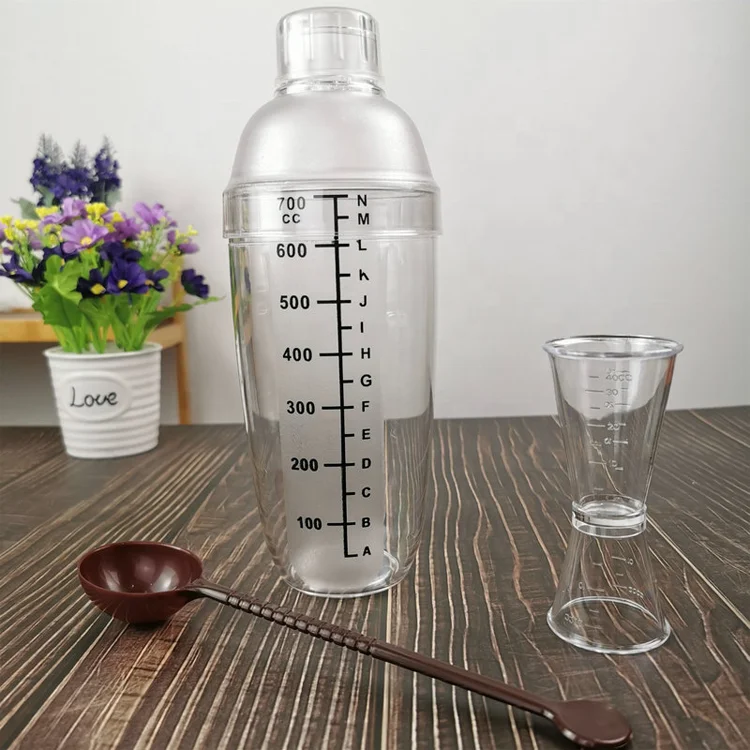 Barwares PC Cristal Drinking Mixer Bottle Bubble Tea Shaker Cup Plastic Transparent Bar Cocktail Ice Shaker with Measurements