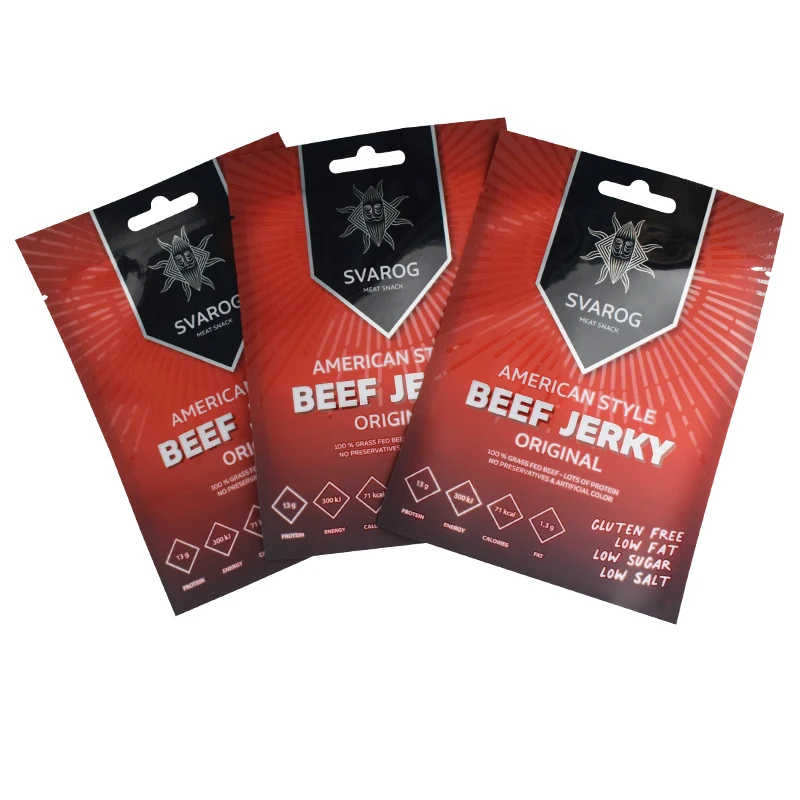 Custom Dried Food Snack Pouch Matte Finish Plastic Biltong Beef Jerky Packaging Bags Ziplock With Window