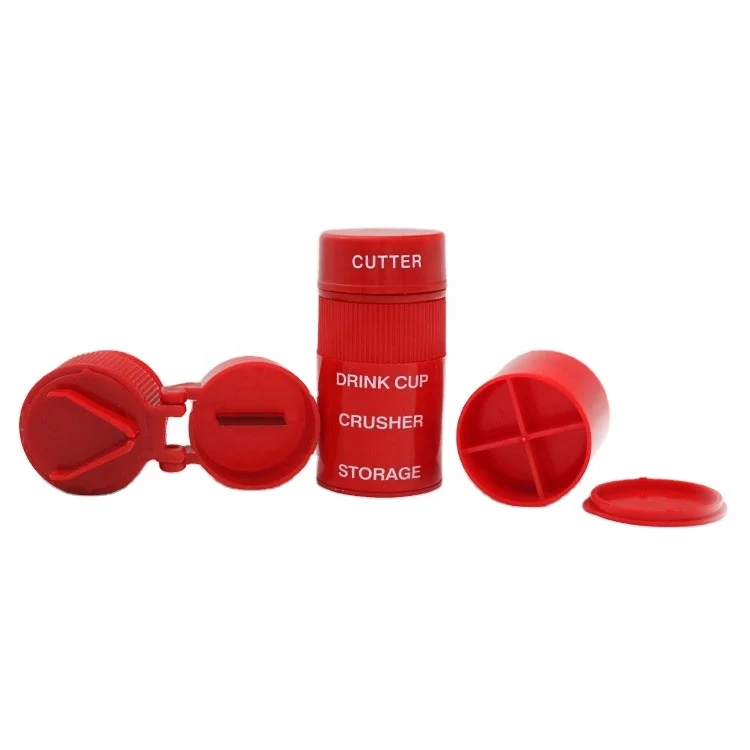 Portable Tablet Medicine Grinder Divider Crusher Combo Round Pill Box with Pill Cutter