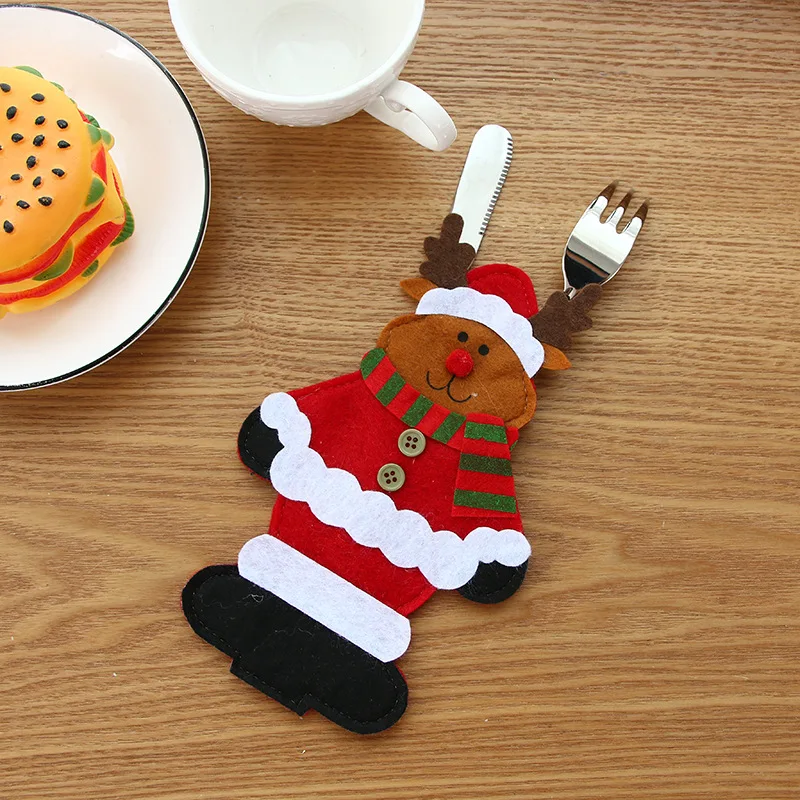 Christmas Sale Christmas Knife and Fork Bag Holder Christmas Table Decorations Snowman Elk Cutlery Holder