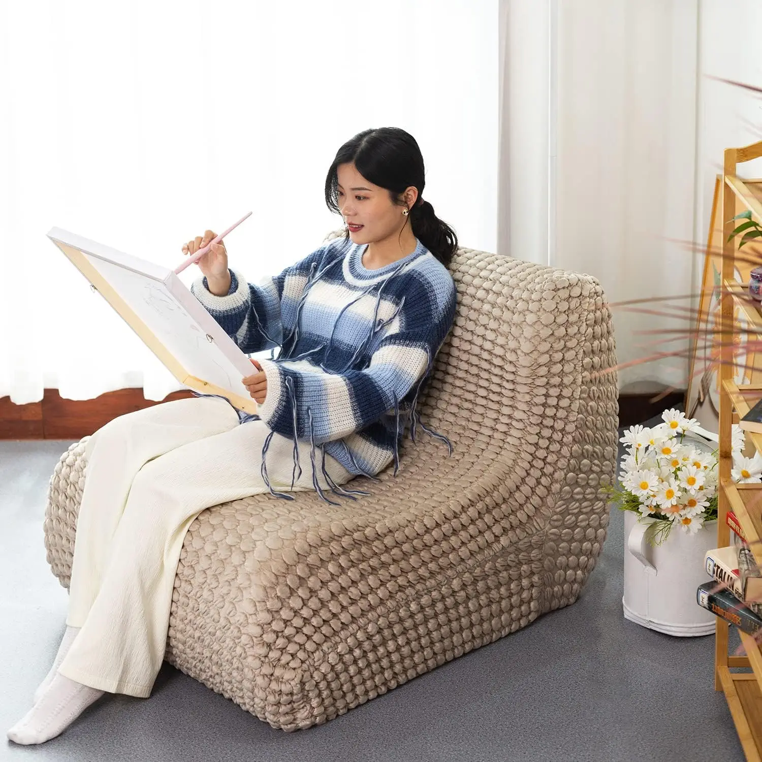 Gravity Chaise Lounge Chair Bean Bag Sofa, Reading Lazy Chair Foam Recliner for Living Room