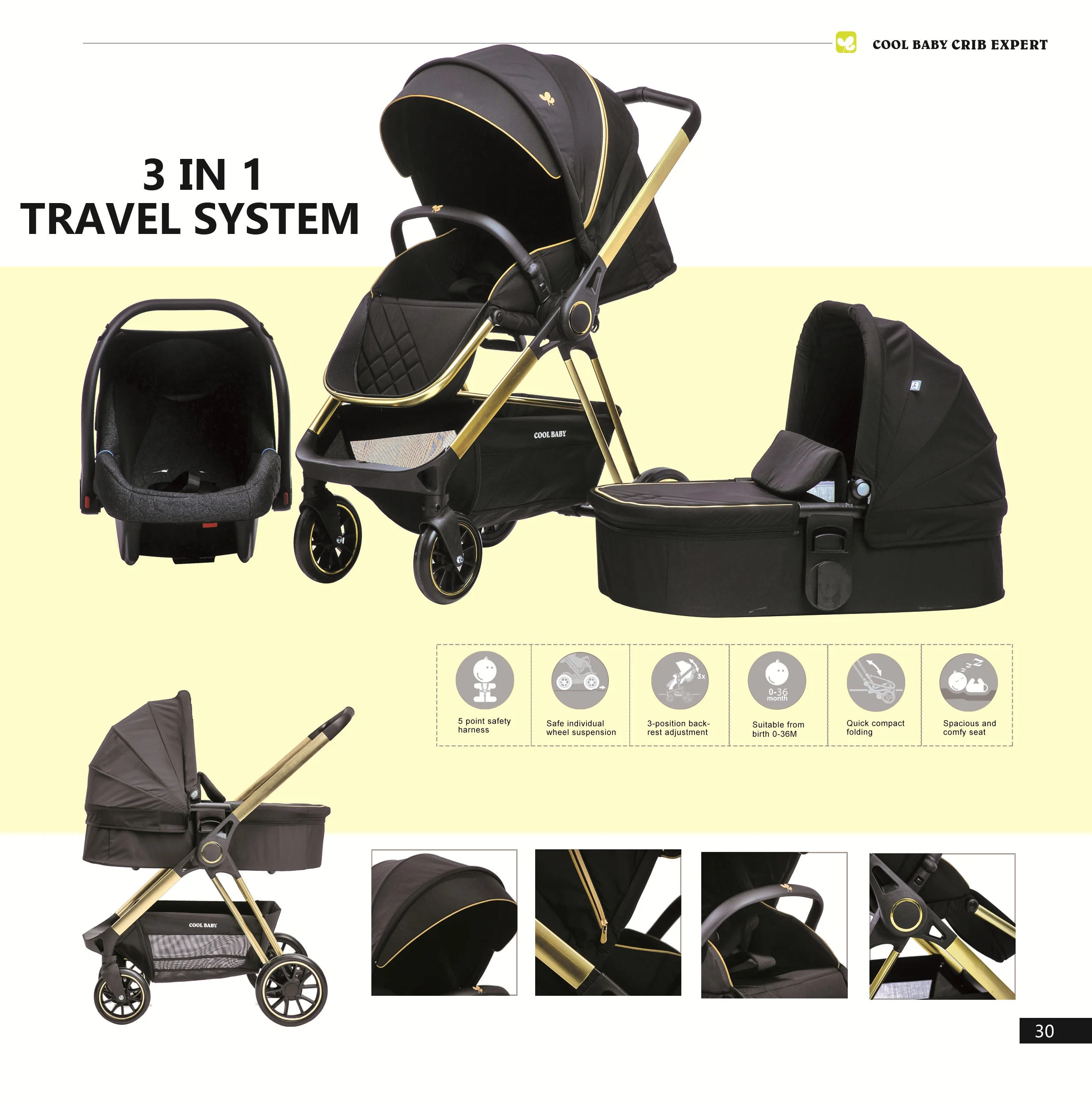 Cool baby 2022 new baby stroller adjustable handle baby stroller 3 in 1